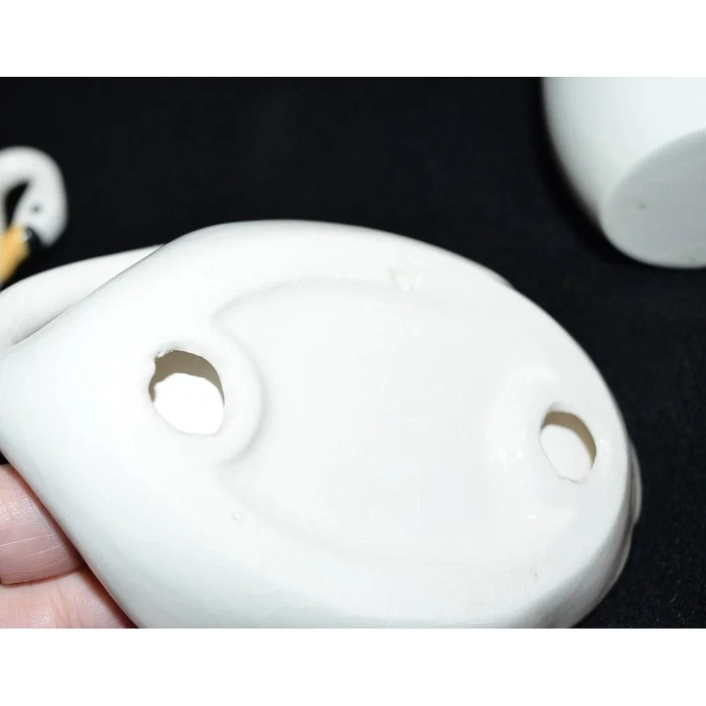 Vtg MCM Art Nouveau White Porcelain Swan Vanity Set Soap Dish Toothbrush Cup